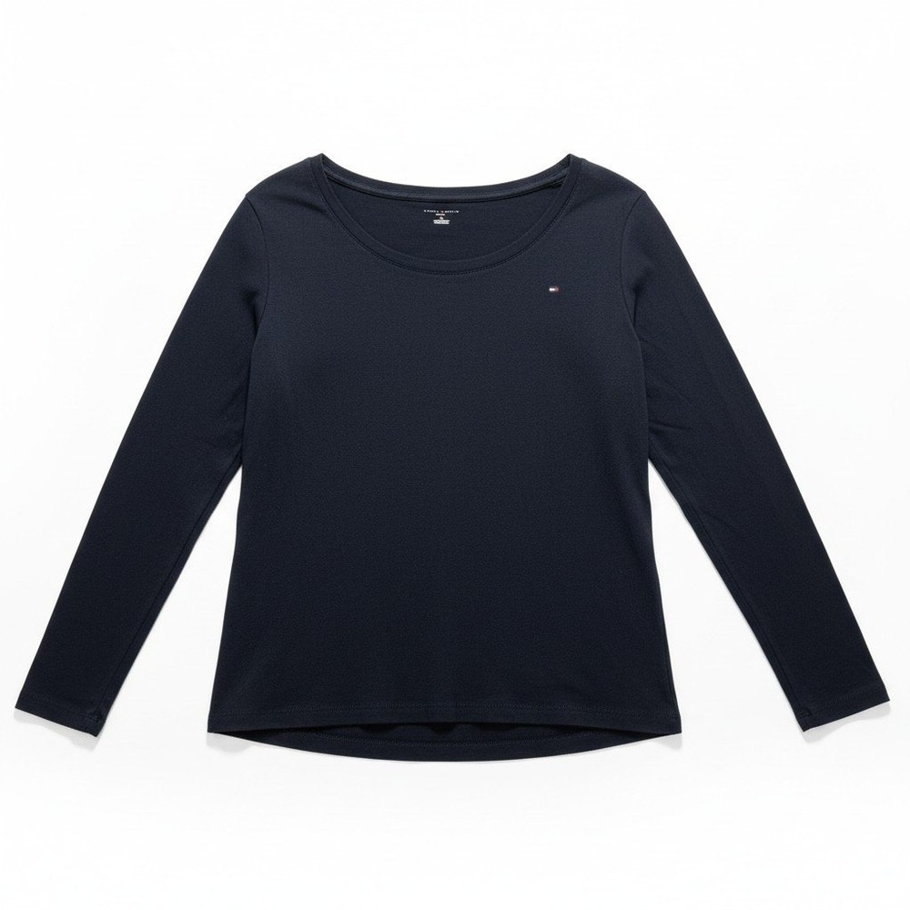 Tommy Hilfiger L Navy Blue Womens Long Sleeve Crewneck Tee Casual Preppy Shirt